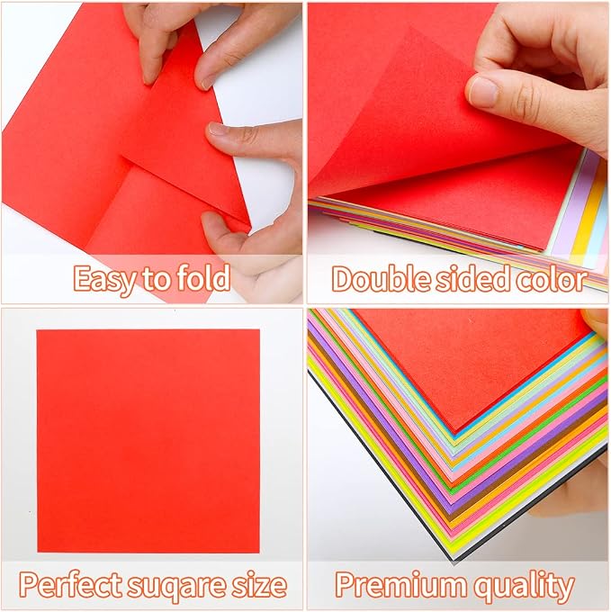 IOOLEEM Origami Paper, 200 Sheets, Red Origami Paper, 6 Inch Square, Double Sided Colored Paper for Crafts DIY Party & Decoration