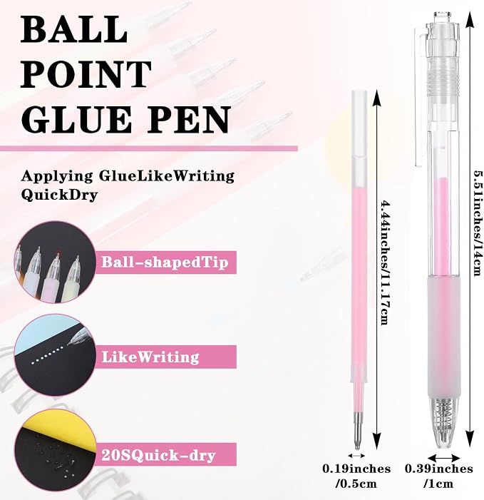 12 Pcs Quick Dry Glue Pen Fine Tip Ballpoint Roller Stick Pens