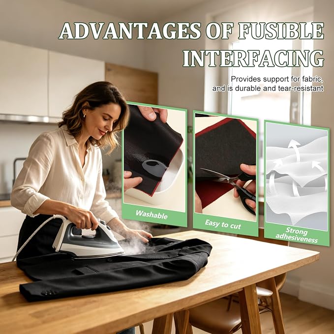 17"x30yd Iron On Fusible Interfacing for Sewing Interface Fabric for Sewing | Lightweight Black Non-Woven Fusible Interfacing Polyester Single-Sided Interfacing for Diy Craft Quilting, Sewing