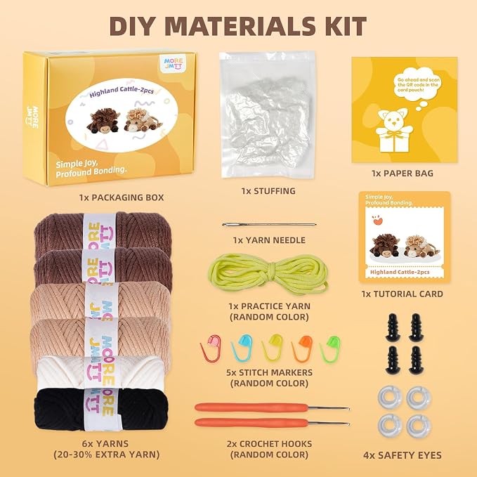 MOREJMTT Crochet kit for Beginners Adults, Learn to Crochet, Include Easy Knitting Soft Yarn, Step-by-Step Video Tutorial, Hook, Holiday Birthday Gift for Adults (Highland Cattle)