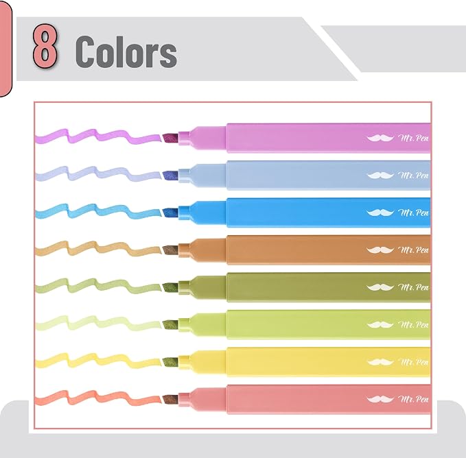 Mr. Pen- Aesthetic Highlighters No Bleed, 8 Pack, Assorted Colors | Chisel Tip, Cute Highlighters Assorted Colors for Journaling, Highlighting, Underlining, Fast Dry, Back to School Supplies