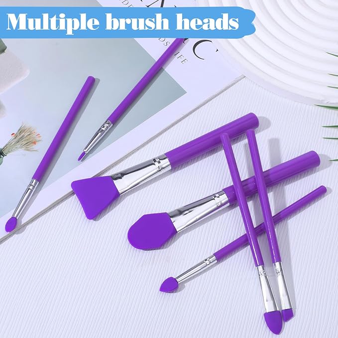 7PCS Silicone Brush Applicator Kit, Resin Brush Applicator UV Resin Brushes Applicators Jelly Brushes Applicators for Cream Makeup Products and Epoxy Art Crafting, Purple
