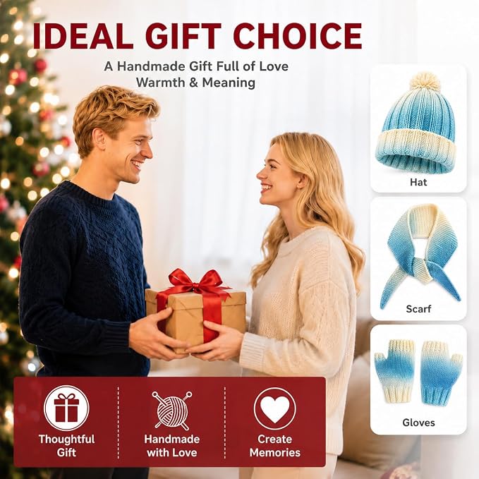 Knitting Kit for Beginners, Complete Starter Kit for Scarf, Hat, Gloves | Kitcroet Knitting Kit Video Tutorials & Written Guide; 2 Types of Needles & Knitting Accessories; 25% Extra Yarn Included