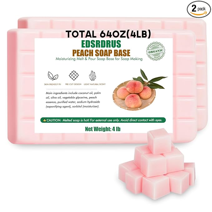 EDSRDRUS 4lb Scent Soap Base DIY Handmade with Peach & Coconut Oil, Moisturizing Melt and Pour Soap Base