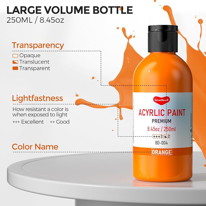 Smallbudi Bulk Acrylic Paint Set, 25 Colors 8.45oz (250ml) Large Non-Toxic Acrylic Paint Kit for Painting Party, Group & Large-Scale Art, Multi-Surface on Canvas, Wood, Furniture, Fabric, Rock, with Color Wheel, for Kids, Artists & Beginners