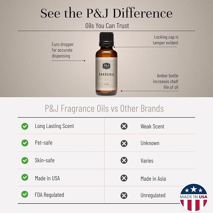 P&J Fragrance Oil Gardenia 30ml - Candle Scents, Soap Making, Diffuser Oil, Aromatherapy