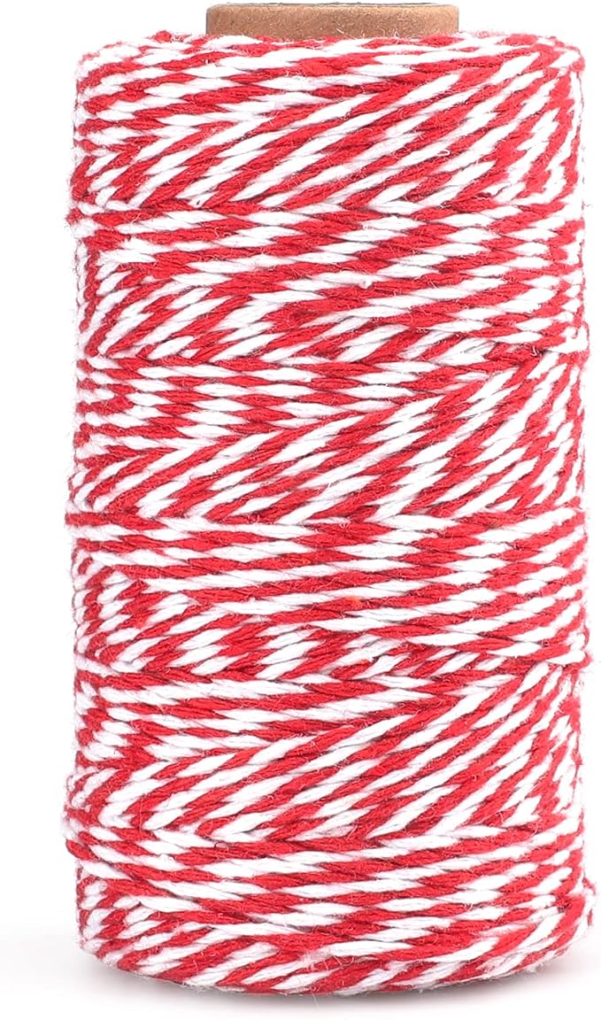 jijAcraft Red and White Twine, 2MM Cotton Bakers String, 328Ft Holiday Crafts String, Gift Wrapping Twine for Christmas, Mothers Day, Birthday, Wedding