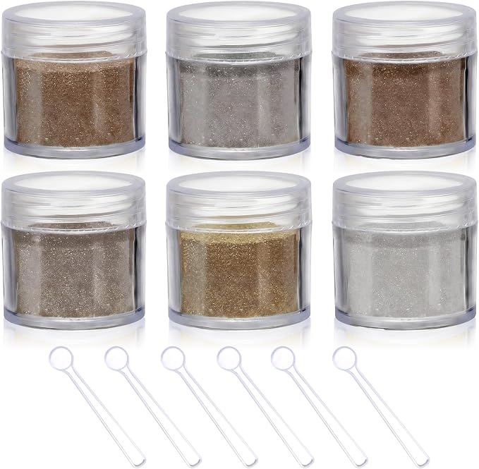 Heigble 6 Pcs 0.5 Ounce Glitter Embossing Powder Set for DIY Crafts Greeting Cards Making Scrapbooking Wedding Invitations (Silver,Copper)