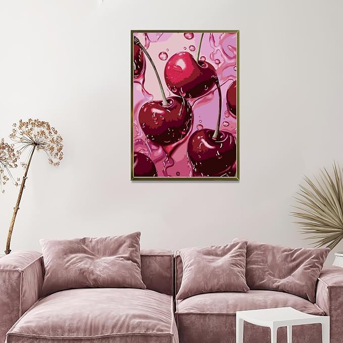 AIBOERL Diamond Art Kits for Adults,Square Drill Cherry Diamond Painting | Square Drill Cherry Diamond Painting for Beginners DIY Square Diamond Dot Painting Gem Art Kits,Home Wall Decor 12x16Inch