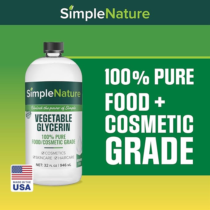 Simple Nature 100% Pure Vegetable Glycerin - 32 oz - Natural Pure Food/Cosmetic Grade for Skincare, Haircare, Cosmetics, Soapmaking, Crafts - Softening & Moisturizing Multipurpose Humectant