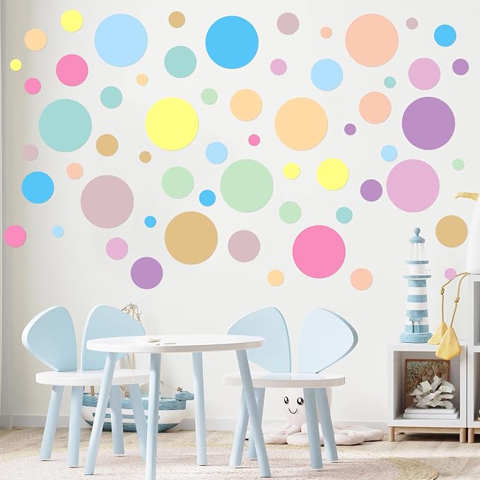 Zonon 264 Pcs Polka Dot Wall Stickers, Colorful Peel and Stick Kids Room