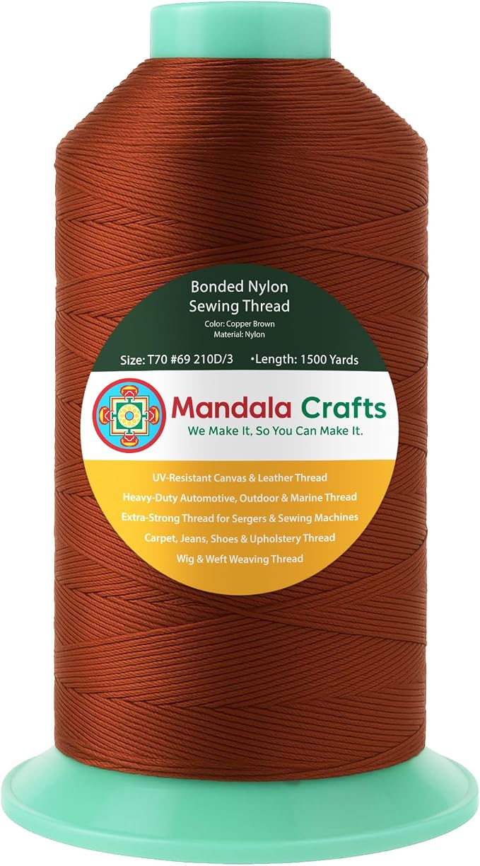 Mandala Crafts Size 69 210D T70 Copper Brown Bonded Nylon Thread, 1500 YDs