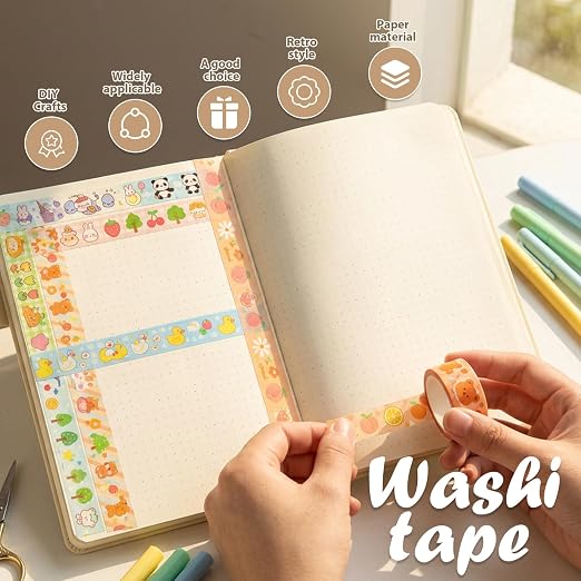 120 Roll Cute Washi Tape Set Aesthetic Masking Tape for Journaling Supplies | Colorful Craft Tapes Elegance Decorative Masking Tapes for Arts DIY Crafts Journals Planners Scrapbook Wrapping Supplies