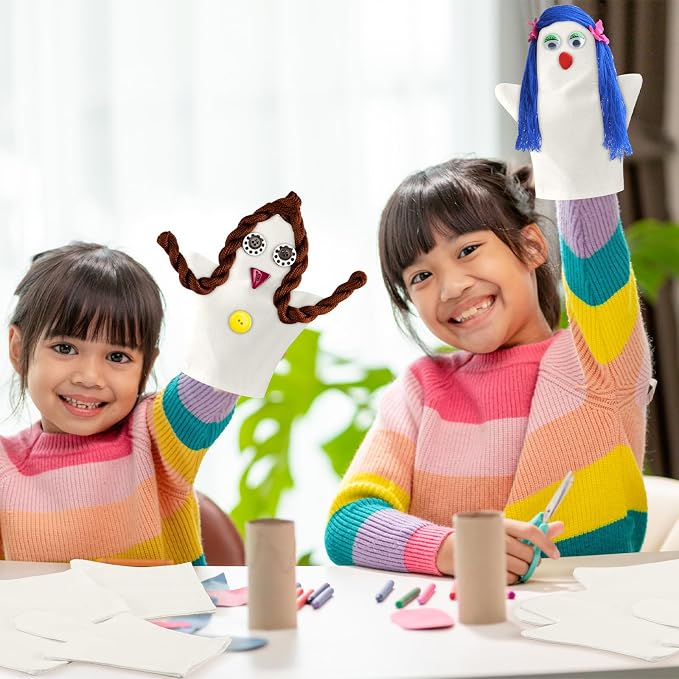 Soulchen 36 Pcs DIY Cotton Hand Puppet Kit 8 x 9.8 Inch Making Your Own Puppets Blank Fabric for DIY Crafting Storytelling Family Activities Art Party Supplies Creative Play Holiday Subject Gifts