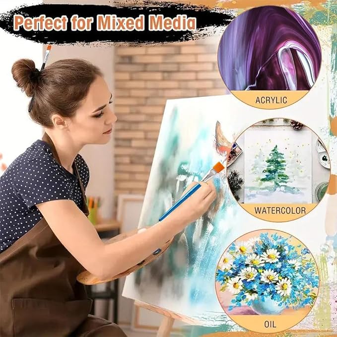 14 Pcs 1 Inch Flat Paint Brushes - Synthetic Nylon Hair Artist Brushes Bulk for Acrylic, Oil, Watercolor - Wooden Handle Professional Painting Brushes for Canvas, Detail Work, Base Coating & Crafts