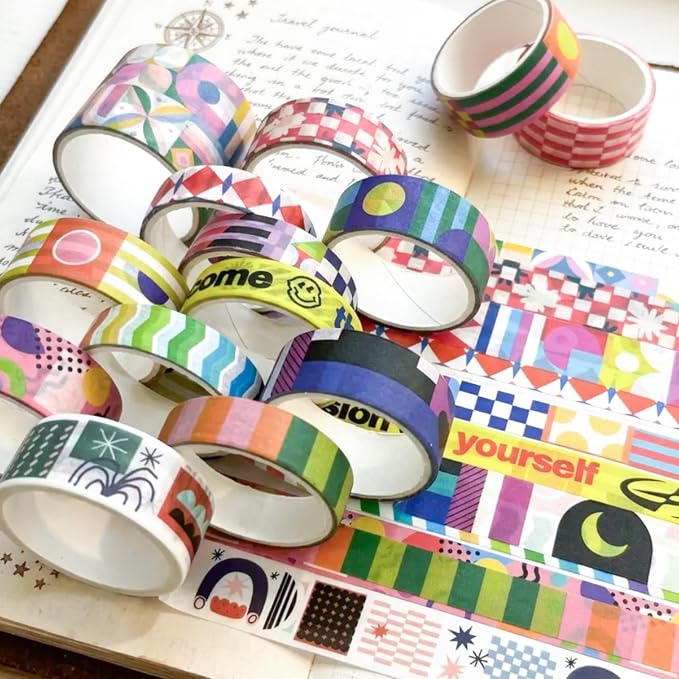 Bomichi Washi Tape Set - 34 Rolls Modern Geometric Pattern Scrapbook Tape