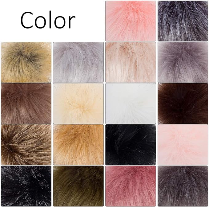 36 Pcs Faux Fur Pom Poms for Hats - 4.5 Inch Soft Pom Pom Fluffy Balls with Elastic Loop for Crafts, Removable Knitting Accessories for Shoes Gloves Bags Scarves Keychain (18 Colors)
