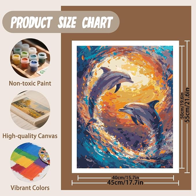 XTCIXAL Paint by Numbers Kit for Adults, Dolphin, 16X20 Inch | DIY Paint by Number for Adults Beginner, High-Definition Color Canvas, Stress Relief, Home Wall Decor, Gifts, Unframed
