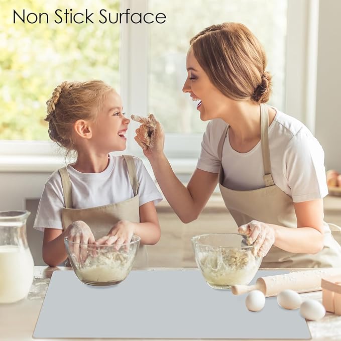 Extra Large Flexible Silicone Table Mats for Kids - Non-Slip, Waterproof, Heat Insulation Countertop Protector - Pastry Mat, 27.6''x15.7'' Gray, 1Pcs