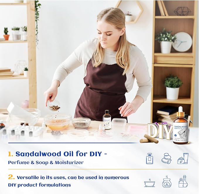 HIQILI Sandalwood Essential Oils for Perfume, Diffuser & Skin Care