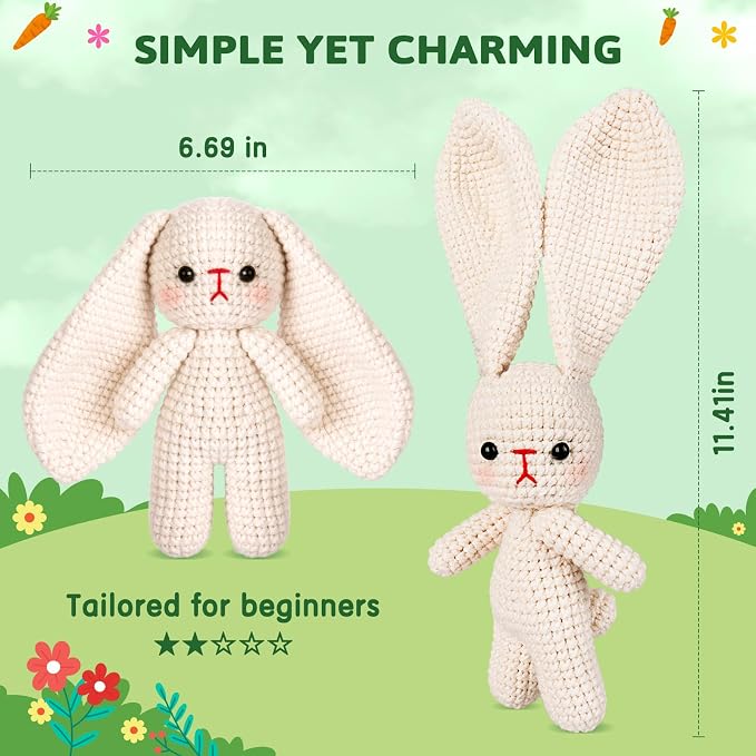 Crochetta Crochet Kit for Beginners, Crochet Starter Kit w Step-by-Step Video Tutorials, Beginner Crochet Kit Knitting Supplies for Adults, Crochet Bunny(40%+ Yarn)