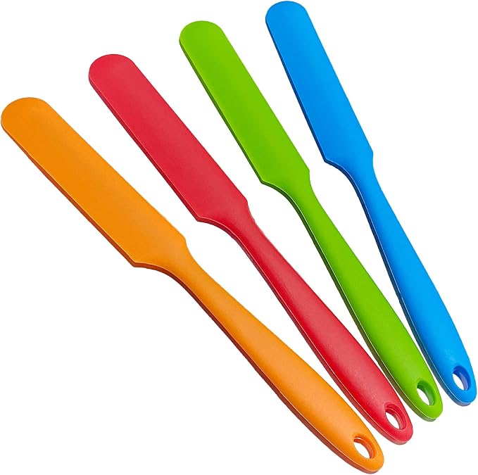 4Pcs Jar Spatula Long Handle Silicone,Kitchen Scraper for Mixing,Scraping, Cake Icing & Butter