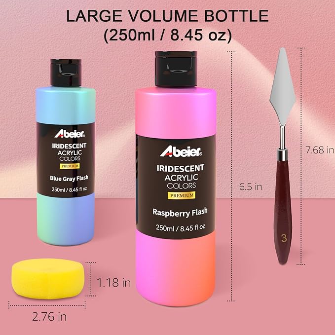 ABEIER Iridescent Acrylic Paint Set, 20 Chameleon Colors 8.45oz Non-Toxic | Non-toxic, ASTM D-4236 EN71, 8.45oz bulk, Color-shifting blendable, For rocks canvas wood fabric ceramic