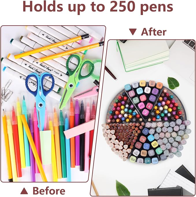 Absonic 250pcs Acrylic Pencil Holder Marker Organizer, 360-Degree Rotating Pen Holder, Crayon Organizers for Kids Pencil Organizer Caddy Art Supply Kids Desk Organizers for Office Home School, Black