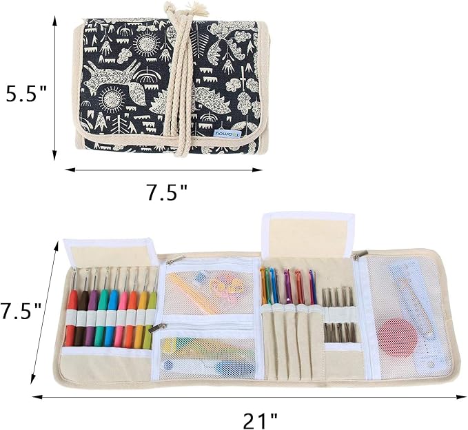 Teamoy Crochet Hook Case Organizer, Crochet Hook Roll Bag, Animal World