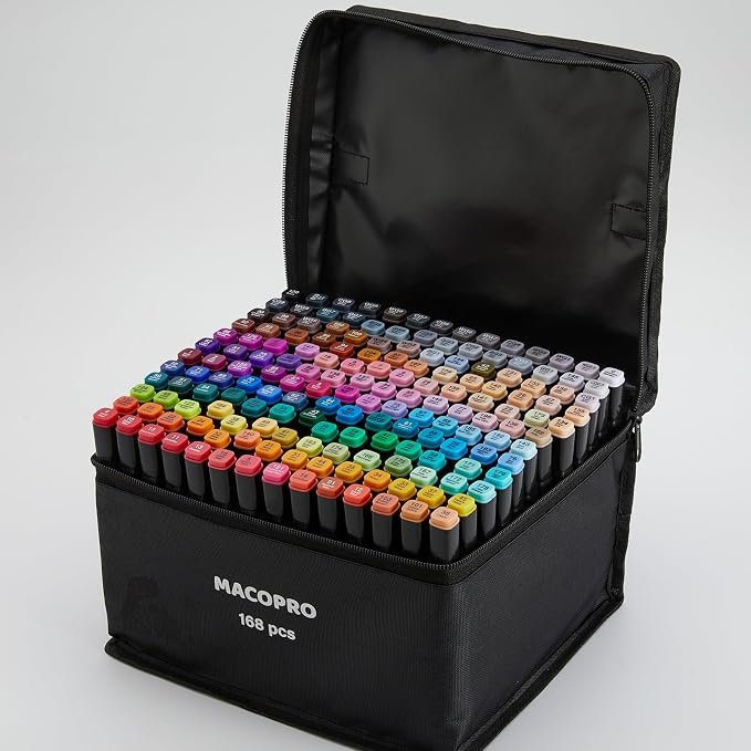 Alcohol Markers Set, Alcohol Based Dual Tip, Broad and Brush Tip for Adult Coloring Books, Drawing, Sketching (168)