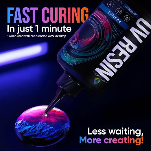 CRAFT RESIN 500g UV Resin Kit Hard Type Low Viscosity – Crystal Clear and No-Yellowing UV Resin Glue for DIY, Jewelry Making, Molds Casting and Polymer Clay Projects - Fast Cure Under UV Light