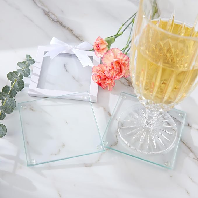 Kate Aspen Clear Glass Drink Coasters Set of 12 - DIY Sublimation Blanks for Drink Coasters, Wedding Favors, Home Décor, Bridal Shower Gifts, Fall Decorations, Bar Coasters, and Party Craft Supplies