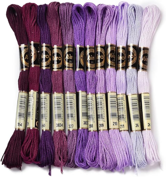 12 Skeins 105 Yards Purple Embroidery Floss Thread for Sewing