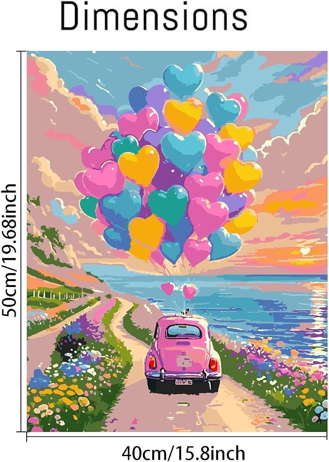 Clendo Balloon Paint by Numbers Kit for Adults, Car Paint by Number for Adults Beginner on Canvas, Ideal Gift Choice for Birthday and Festival, DIY Acrylic Paints for Wall Decor 16x20inch