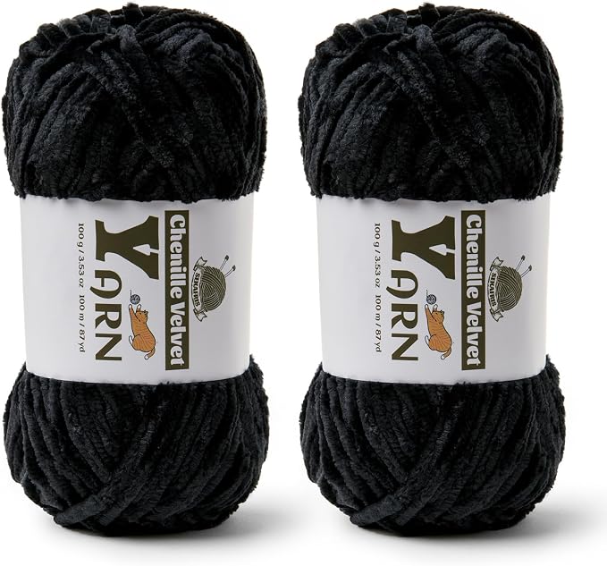 Chenille Crochet Black Yarn 2 Pack