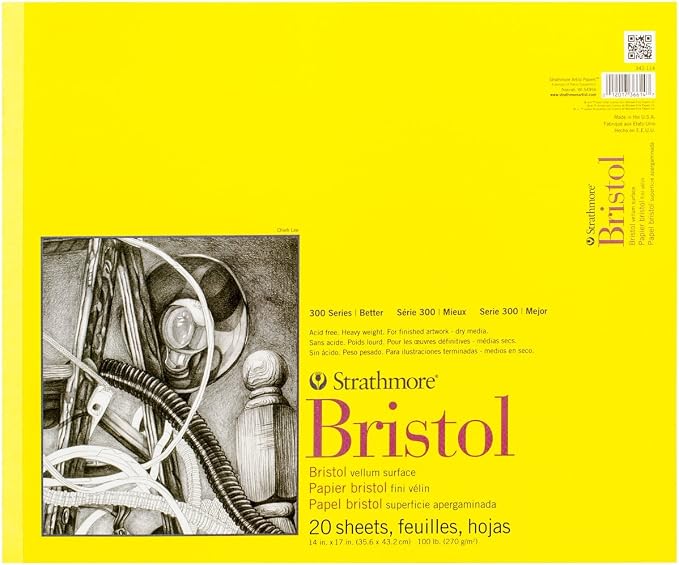 Strathmore 300 Series Tape Bound Bristol Pad, 100 lb. Vellum Surface, 14 X 17 inches, White, 20 Sheets (342-114)