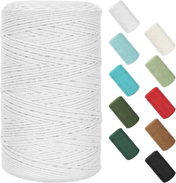 Macrame Cord 2mm x 380Yards (1140Feet), Natural Cotton Macrame Rope - 2 Strands Twisted Macrame Cotton Cord for Wall Hanging, Crafts, Gift Wrapping and Wedding Decorations, White