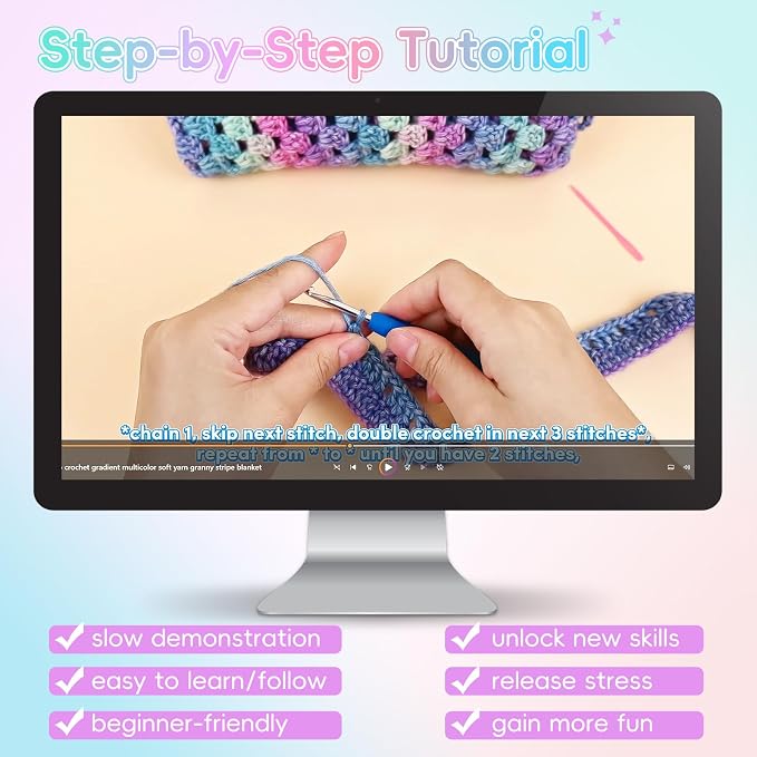 Aeelike Crochet Blanket Kit for Beginner, Easy Crochet Kit, Purple Gradient