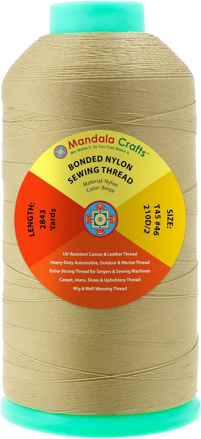 Mandala Crafts Size 46 210D T45 Beige Bonded Nylon Thread, 2843 YDs