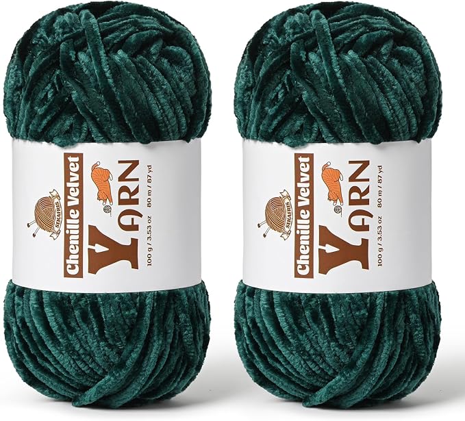 Chenille Crochet Army Green Yarn 2 Pack