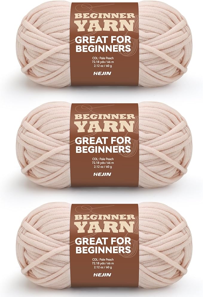 3x60g Pale Peach Yarn for Crocheting and Knitting;3x66m (72yds) Cotton Yarn for Beginners with Easy-to-See Stitches;Worsted-Weight Medium #4;Cotton-Nylon Blend Yarn for Beginners Crochet Kit Making