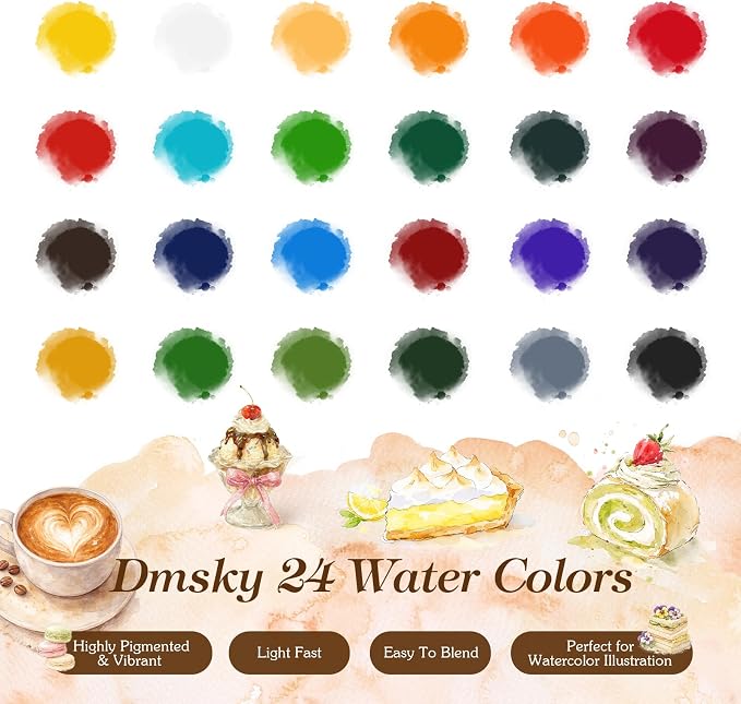 Watercolor Workbook for Beginners,18 Baking Water Coloring Book,Relaxing & Easy to Paint Water Coloring Book with 24 Colors-Perfect for Gifting to Creativity & Joy for Adults