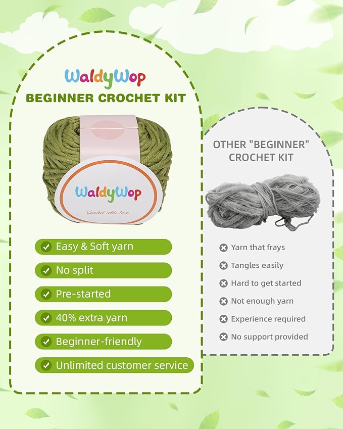 WaldyWop Crochet Kit for Beginners: 8 Flower Bookmarks Knitting Kit w/Video
