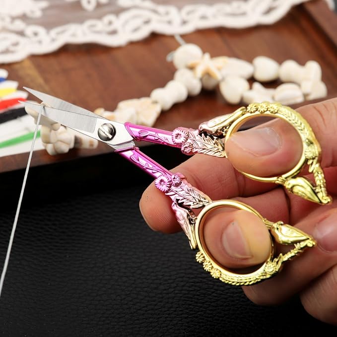 YOUGUOM Sewing Embroidery Scissors, Small Precision Shears | 4.6in, Pink, Sharp Tip for Craft, Needlework, Cross Stitch, Yarn, Paper, Thread Cutting, Cute Bird DIY Kit, with Cover