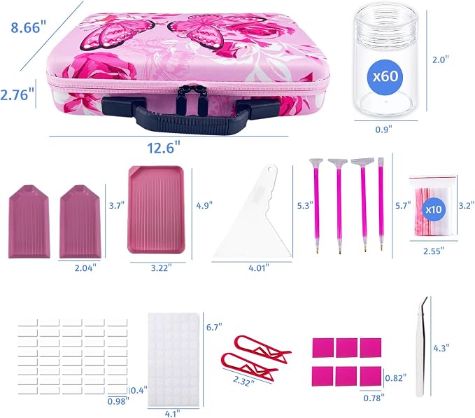 60 Slot Diamond Painting Storage Containers | Pink 60-slot storage box with tools & accessories for diamond art
