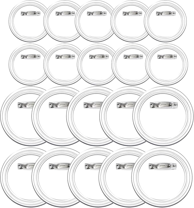 Clear Button Pins Plastic for Crafts - 20 Pack Circle Acrylic Round Button DIY Design, Blank Pins Bulk, Photo Making Kit (2.36 Inch-10 Pack & 3 Inch-10 Pack)