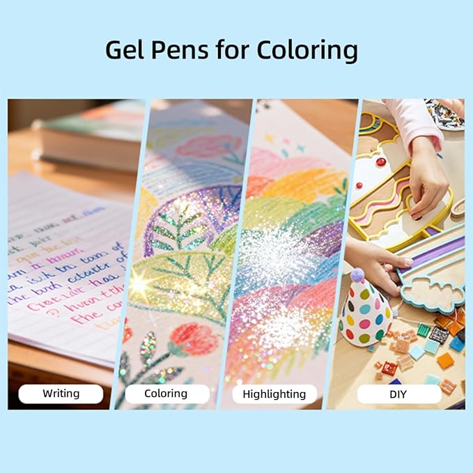 Xmusk 8 Colors Glitter Gel Pens Set with A5 Sketchbook (50 Sheets 120gsm)