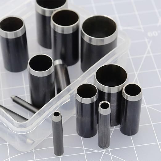 Yayatty 16 PCS Leather Hole Punch Set, 15 PCS Round Shape Leather Punch Cutter Tool with Perforated Matting, Leather Punch Tool for Leather Craft