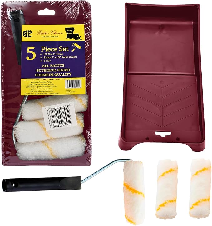 Bates- Paint Tray Set, Paint Roller Kit, 5 pcs, 4 Inch Roller Kit, Small Roller Brush for House Painting Supplies