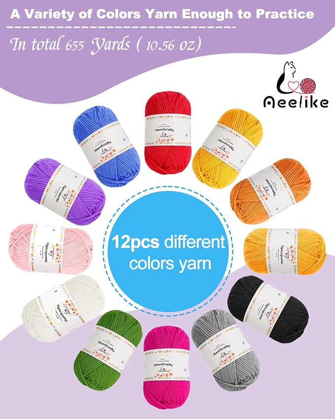 Aeelike Crochet Kit for Beginners Adults Kids, Complete Crochet Set, Purple | Crochet Kit for Beginners Young and Old, All-inclusive Kit with Crochet Hooks 655 Yards Yarn Instruction Knit Bag, Ideal Gift